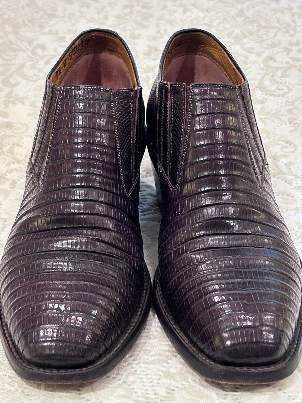 Lucchese Women’s 7.5B Black Cherry Classic Handmade Exotic Teju Lizard Mule Boot - Picture 10 of 14